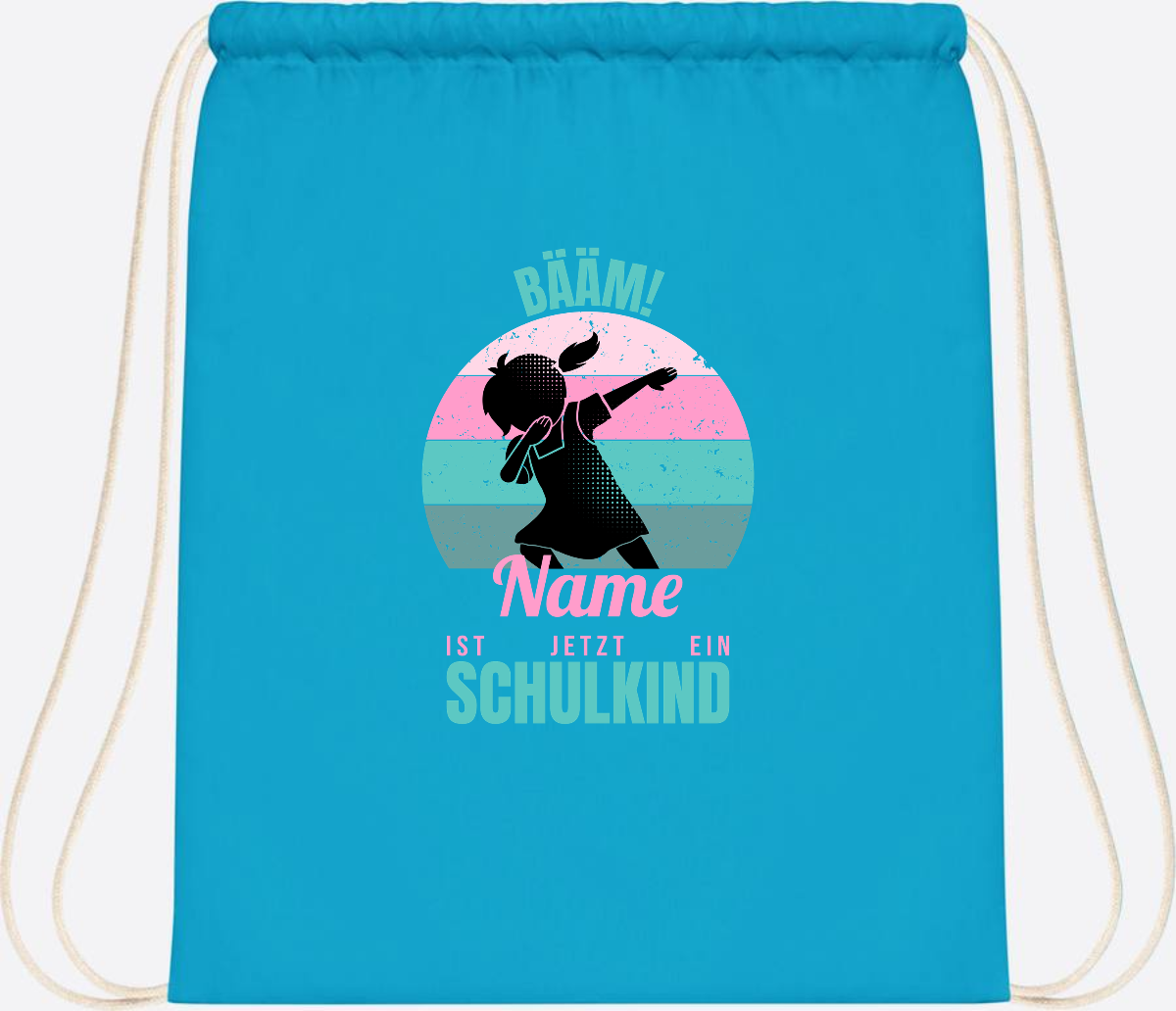 Turnbeutel BÄÄM Schulkind Mädchen – Personalisiert mit Name - Surf Blue
