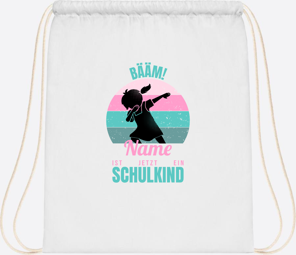 Turnbeutel BÄÄM Schulkind Mädchen – Personalisiert mit Name - White