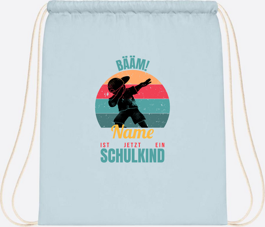 Turnbeutel BÄÄM Schulkind mit Name | Einschulung Junge - Pastel Blue/White