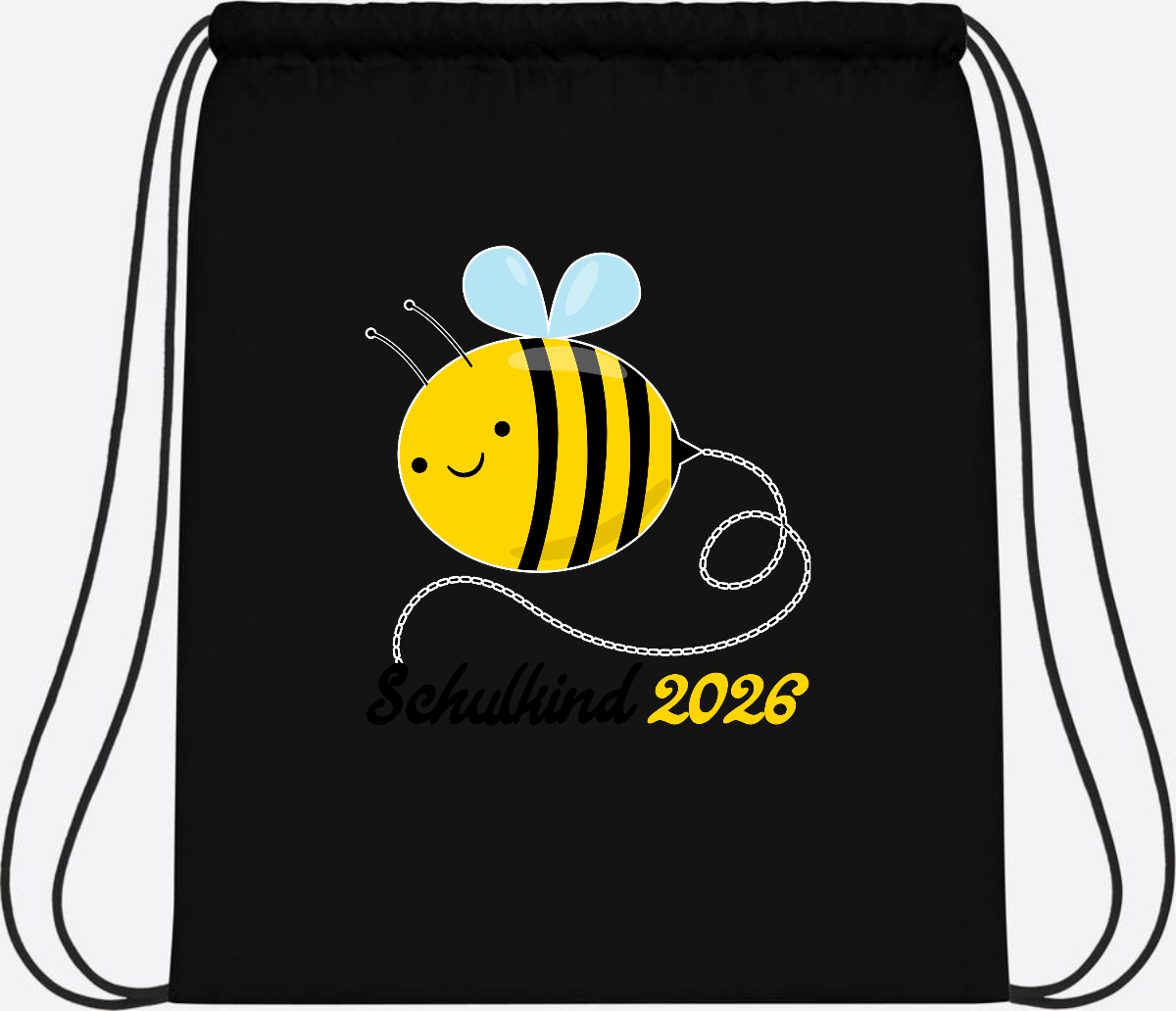 Turnbeutel Biene Schulkind 2026 – Geschenk zur Einschulung - Black/Black