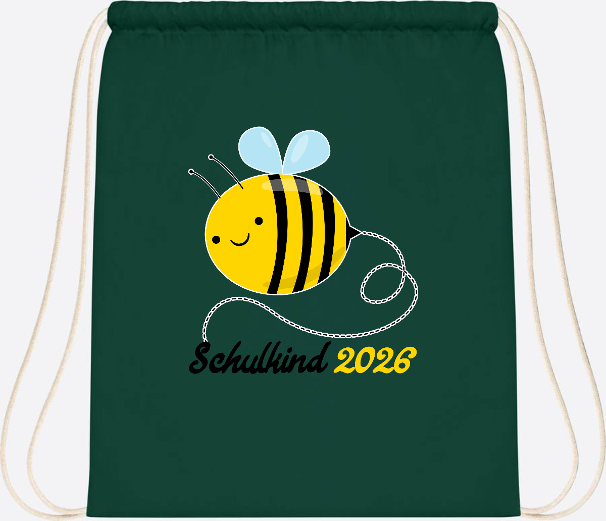 Turnbeutel Biene Schulkind 2026 – Geschenk zur Einschulung - Bottle Green