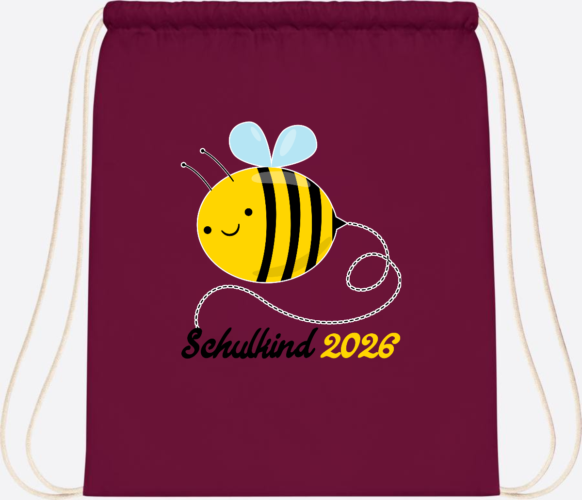 Turnbeutel Biene Schulkind 2026 – Geschenk zur Einschulung - Burgundy