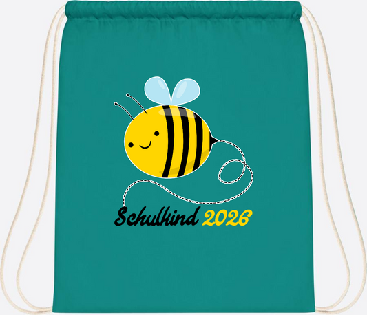 Turnbeutel Biene Schulkind 2026 – Geschenk zur Einschulung - Emerald