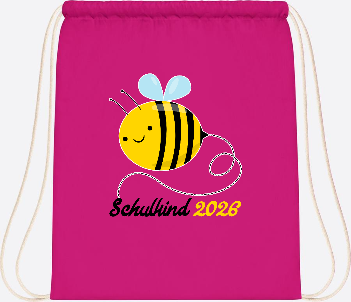 Turnbeutel Biene Schulkind 2026 – Geschenk zur Einschulung - Fuchsia