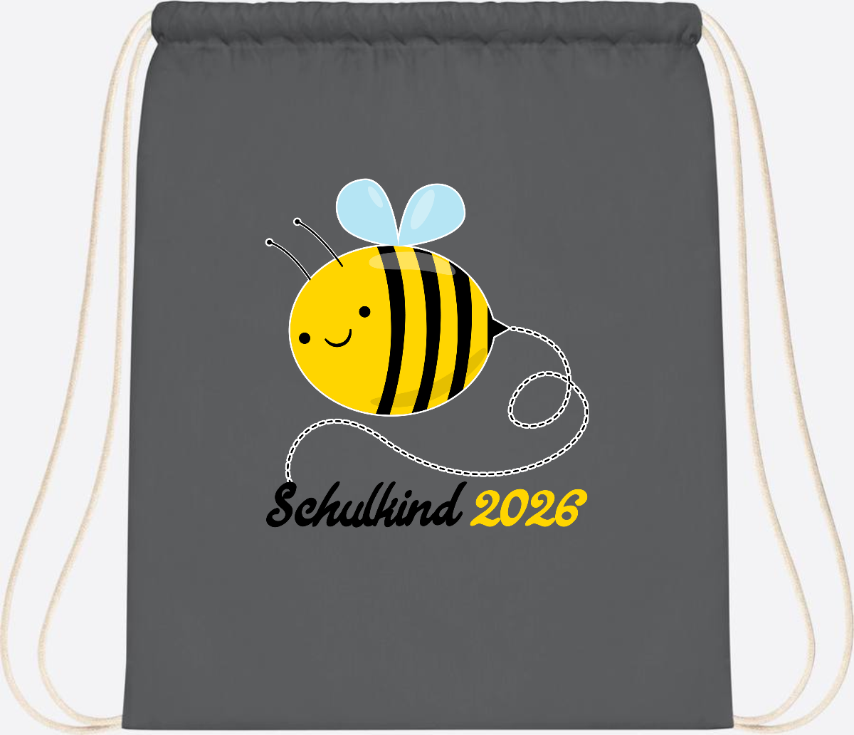 Turnbeutel Biene Schulkind 2026 – Geschenk zur Einschulung - Graphite Grey