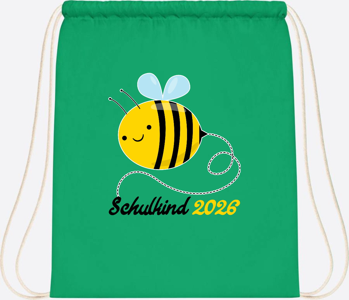 Turnbeutel Biene Schulkind 2026 – Geschenk zur Einschulung - Kelly Green