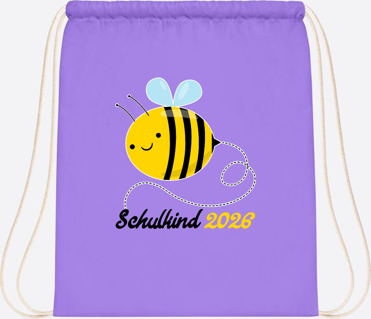 Turnbeutel Biene Schulkind 2026 – Geschenk zur Einschulung - Lavender/White