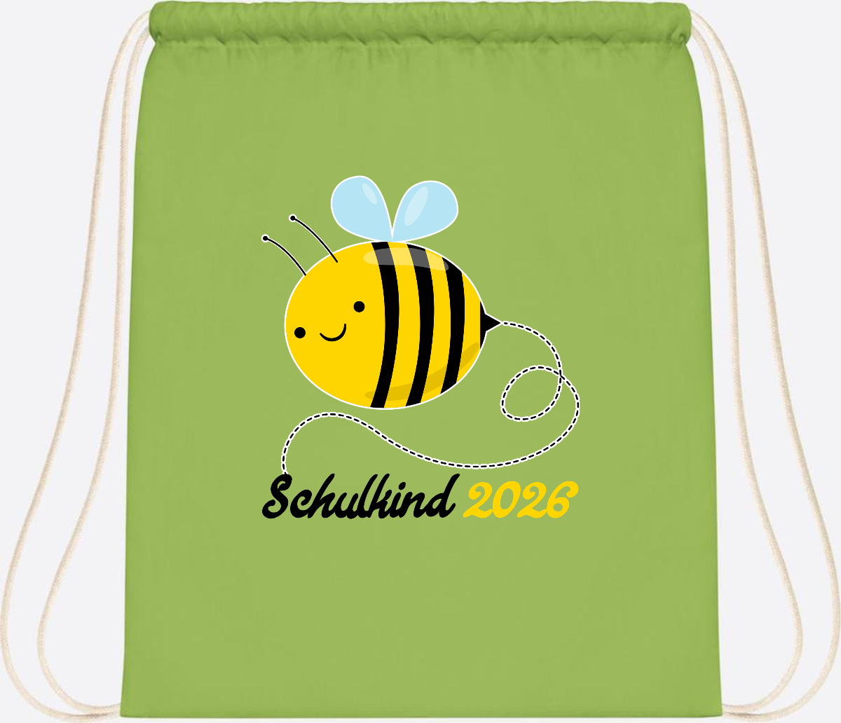 Turnbeutel Biene Schulkind 2026 – Geschenk zur Einschulung - Lime Green