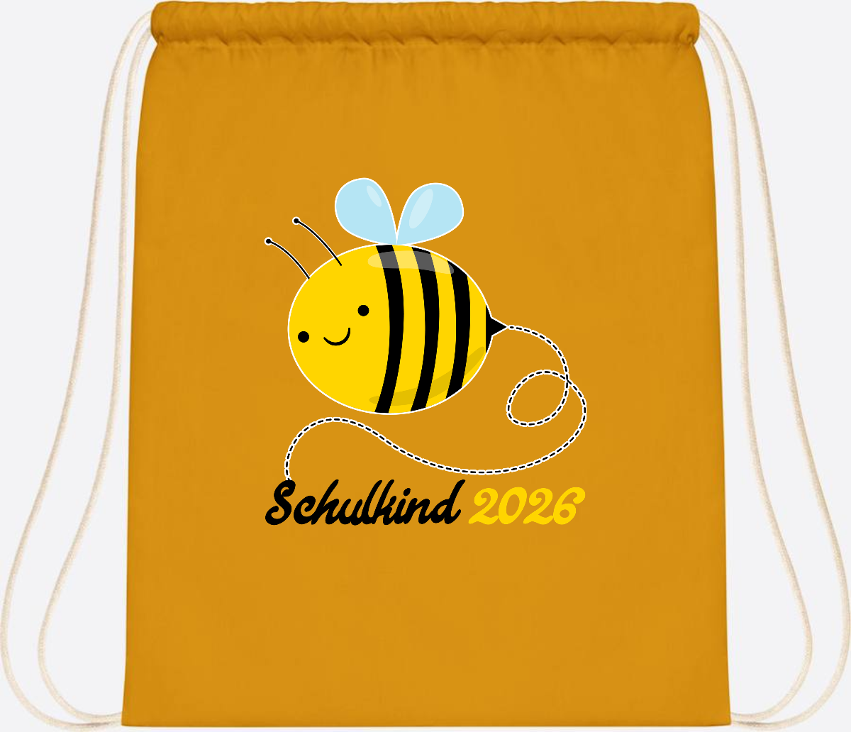 Turnbeutel Biene Schulkind 2026 – Geschenk zur Einschulung - Mustard