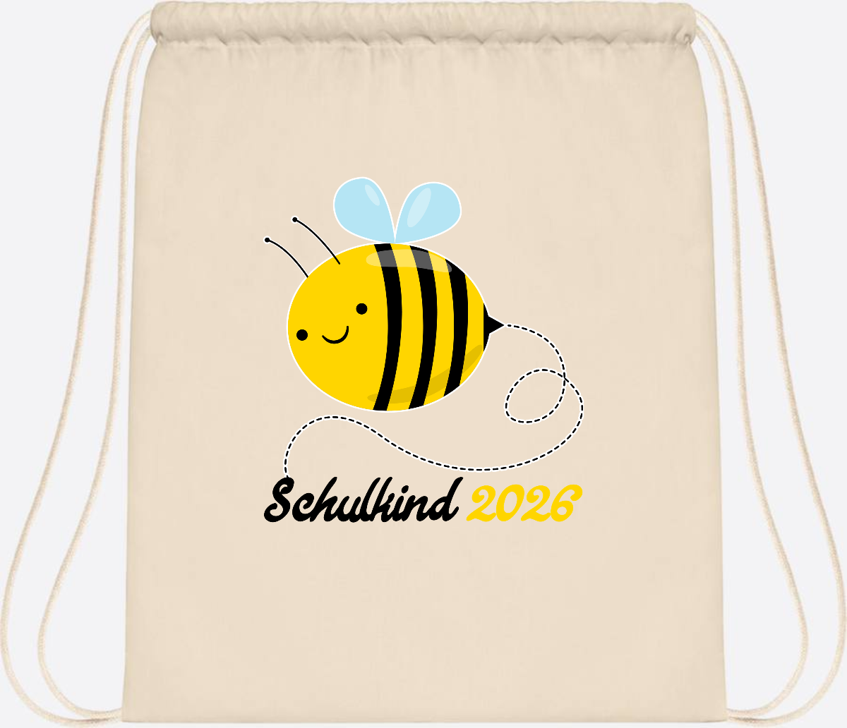 Turnbeutel Biene Schulkind 2026 – Geschenk zur Einschulung - Natural