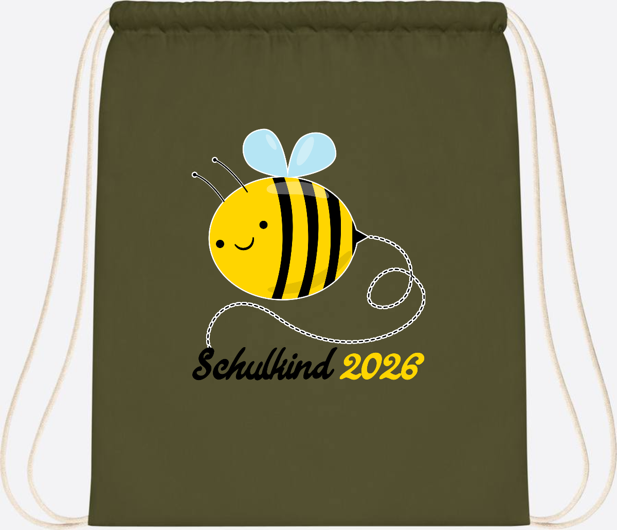 Turnbeutel Biene Schulkind 2026 – Geschenk zur Einschulung - Olive Green