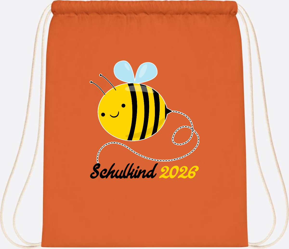 Turnbeutel Biene Schulkind 2026 – Geschenk zur Einschulung - Orange