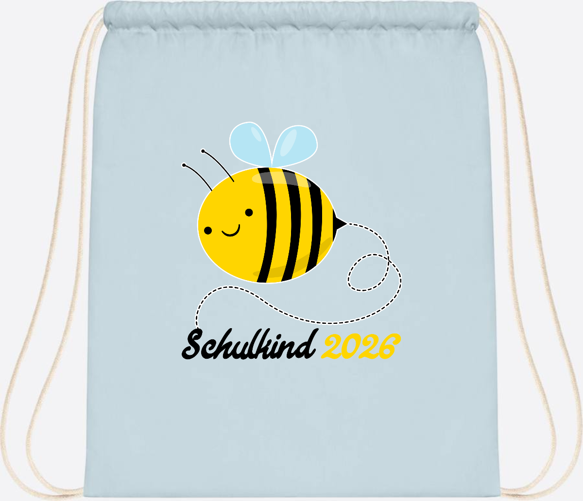 Turnbeutel Biene Schulkind 2026 – Geschenk zur Einschulung - Pastel Blue/White
