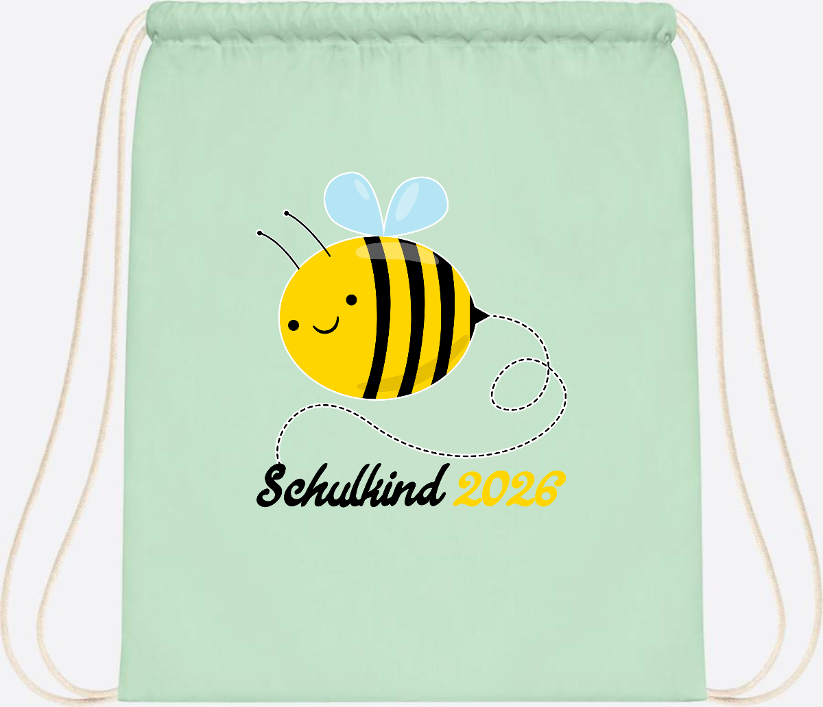 Turnbeutel Biene Schulkind 2026 – Geschenk zur Einschulung - Pastel Mint/White