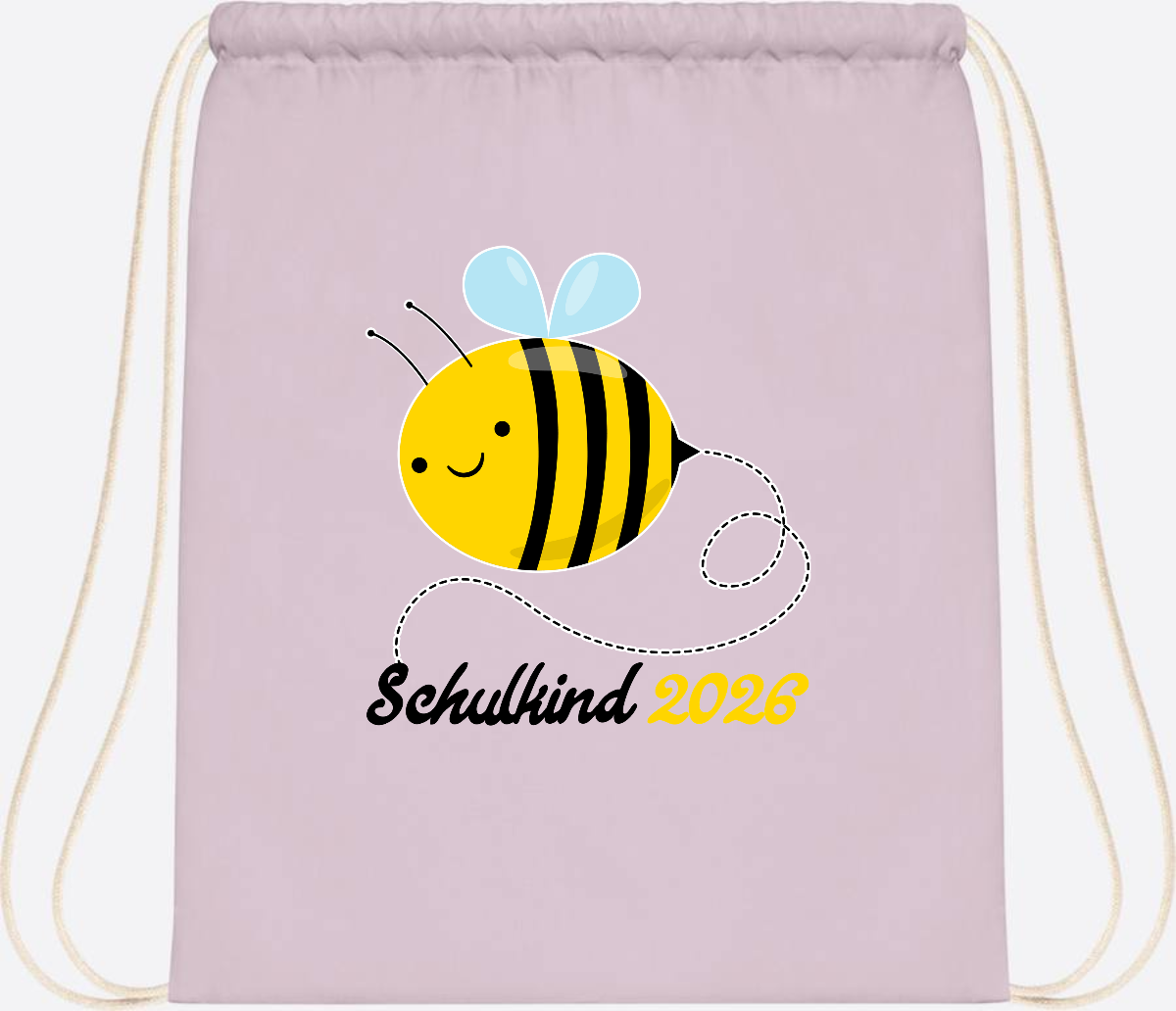 Turnbeutel Biene Schulkind 2026 – Geschenk zur Einschulung - Pastel Pink/White