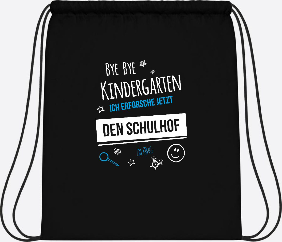 Turnbeutel Bye Bye Kindergarten – Geschenk zur Einschulung - Black/Black