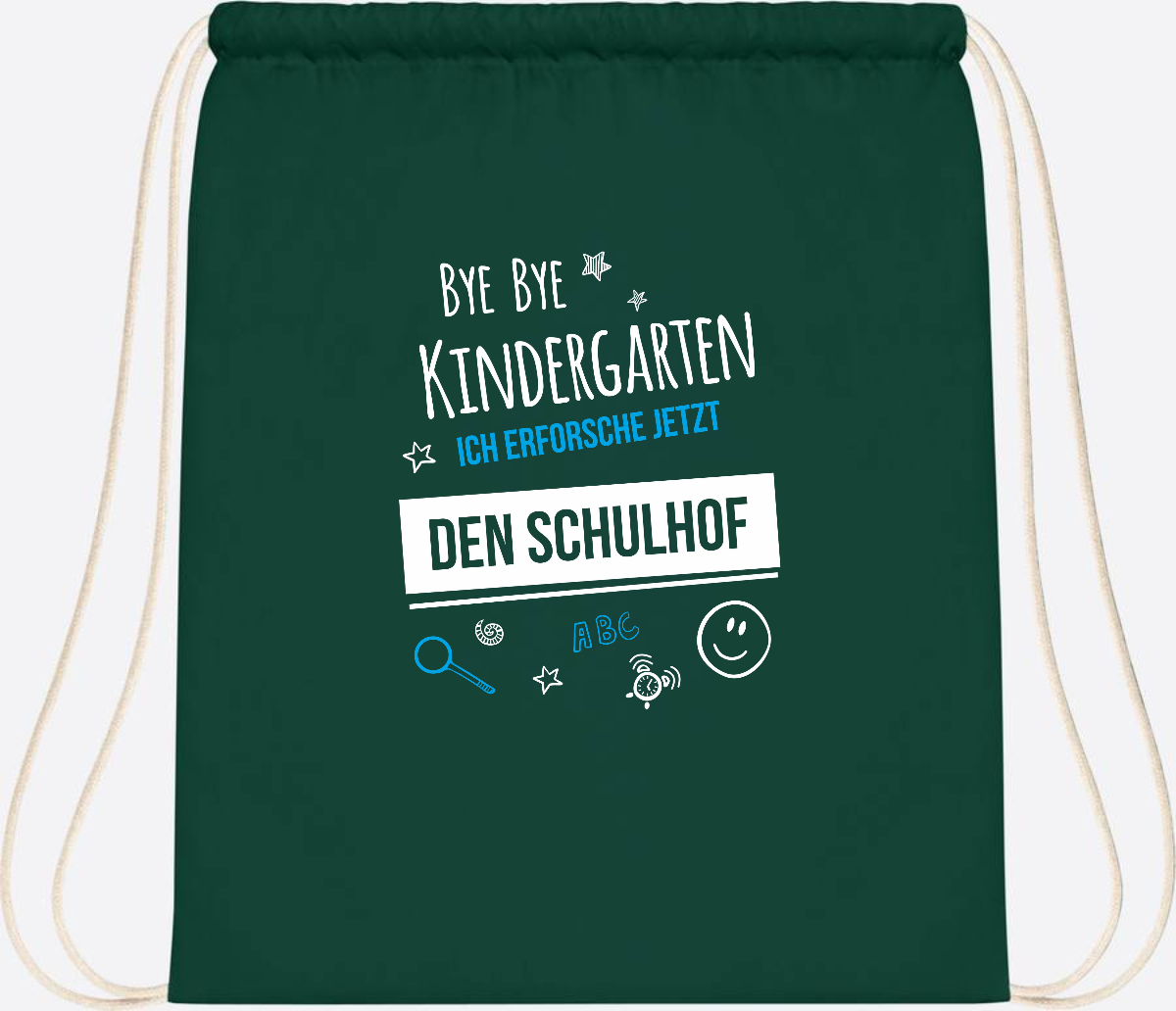 Turnbeutel Bye Bye Kindergarten – Geschenk zur Einschulung - Bottle Green