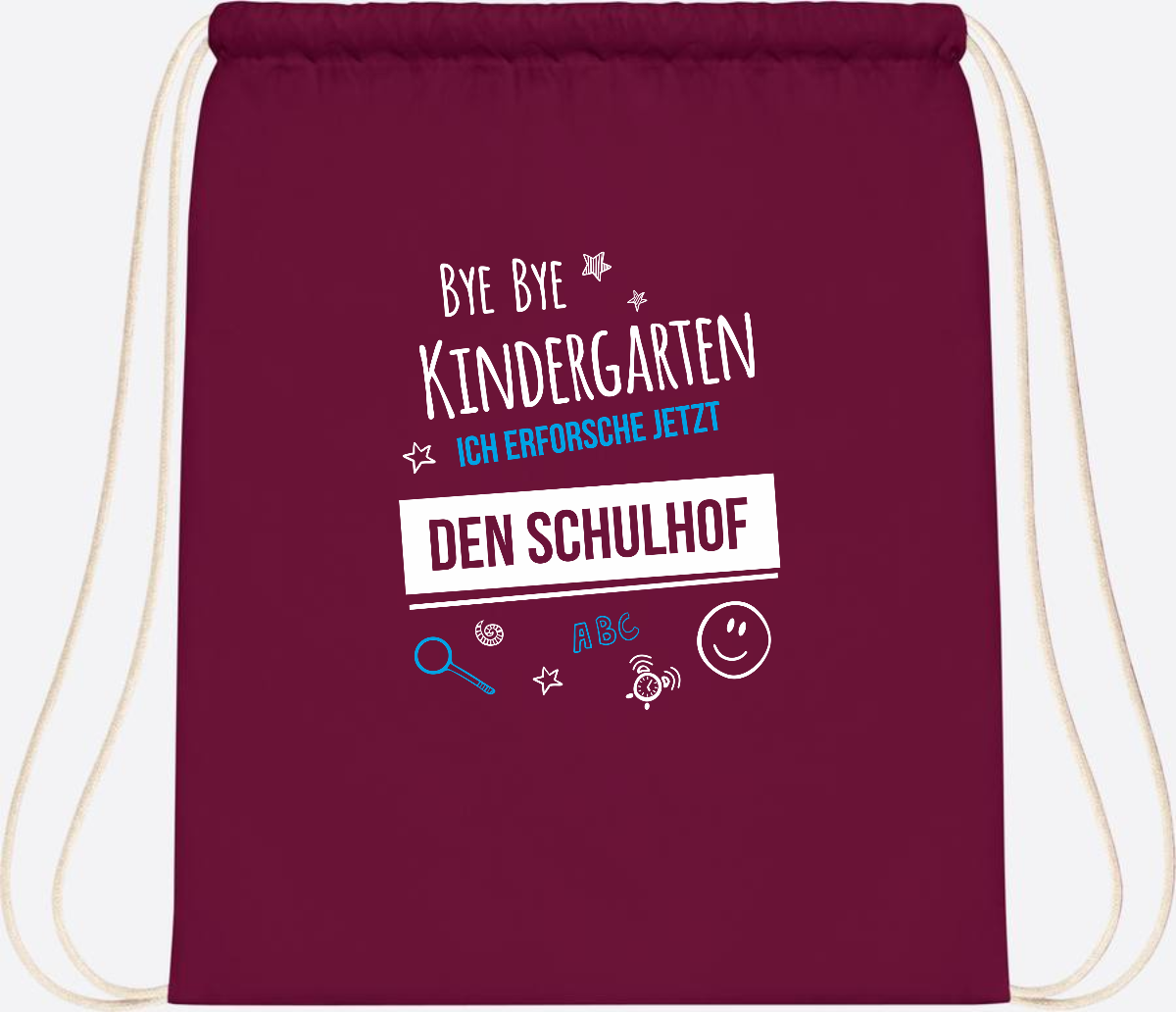 Turnbeutel Bye Bye Kindergarten – Geschenk zur Einschulung - Burgundy