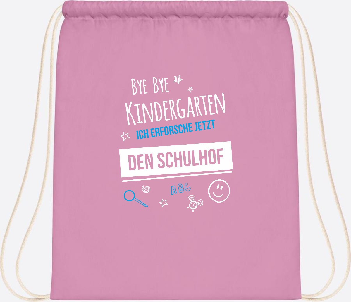 Turnbeutel Bye Bye Kindergarten – Geschenk zur Einschulung - Classic Pink/White