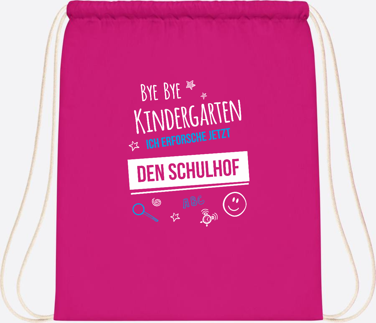 Turnbeutel Bye Bye Kindergarten – Geschenk zur Einschulung - Fuchsia