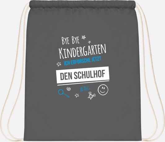 Turnbeutel Bye Bye Kindergarten – Geschenk zur Einschulung - Graphite Grey