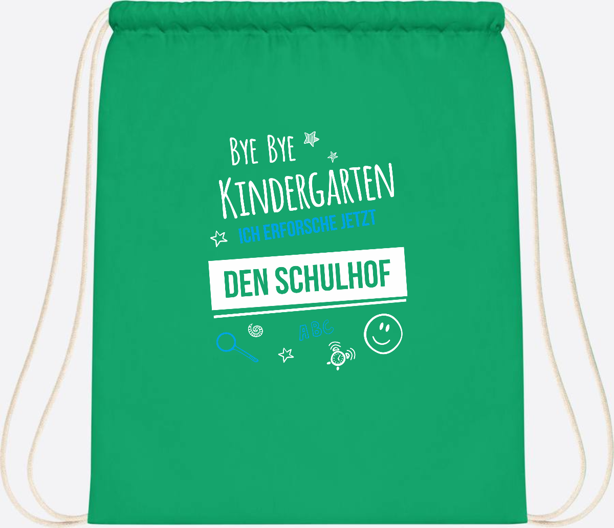Turnbeutel Bye Bye Kindergarten – Geschenk zur Einschulung - Kelly Green