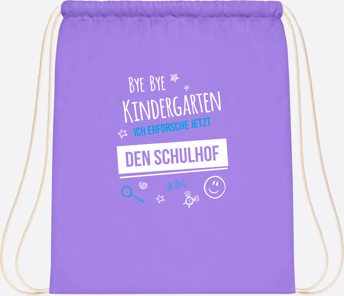 Turnbeutel Bye Bye Kindergarten – Geschenk zur Einschulung - Lavender/White