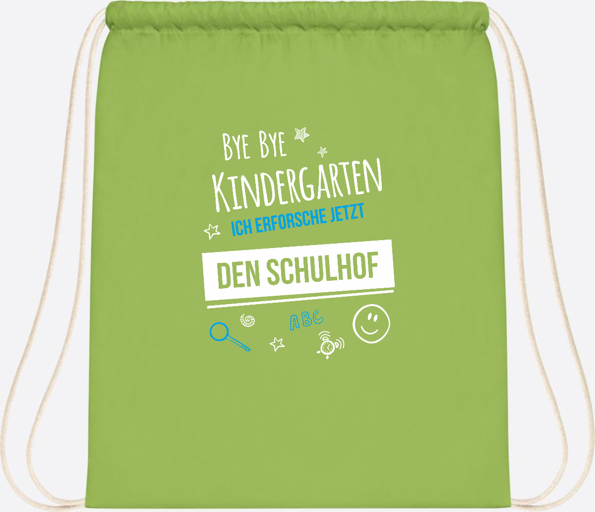 Turnbeutel Bye Bye Kindergarten – Geschenk zur Einschulung - Lime Green