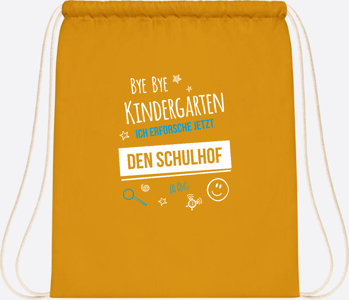 Turnbeutel Bye Bye Kindergarten – Geschenk zur Einschulung - Mustard
