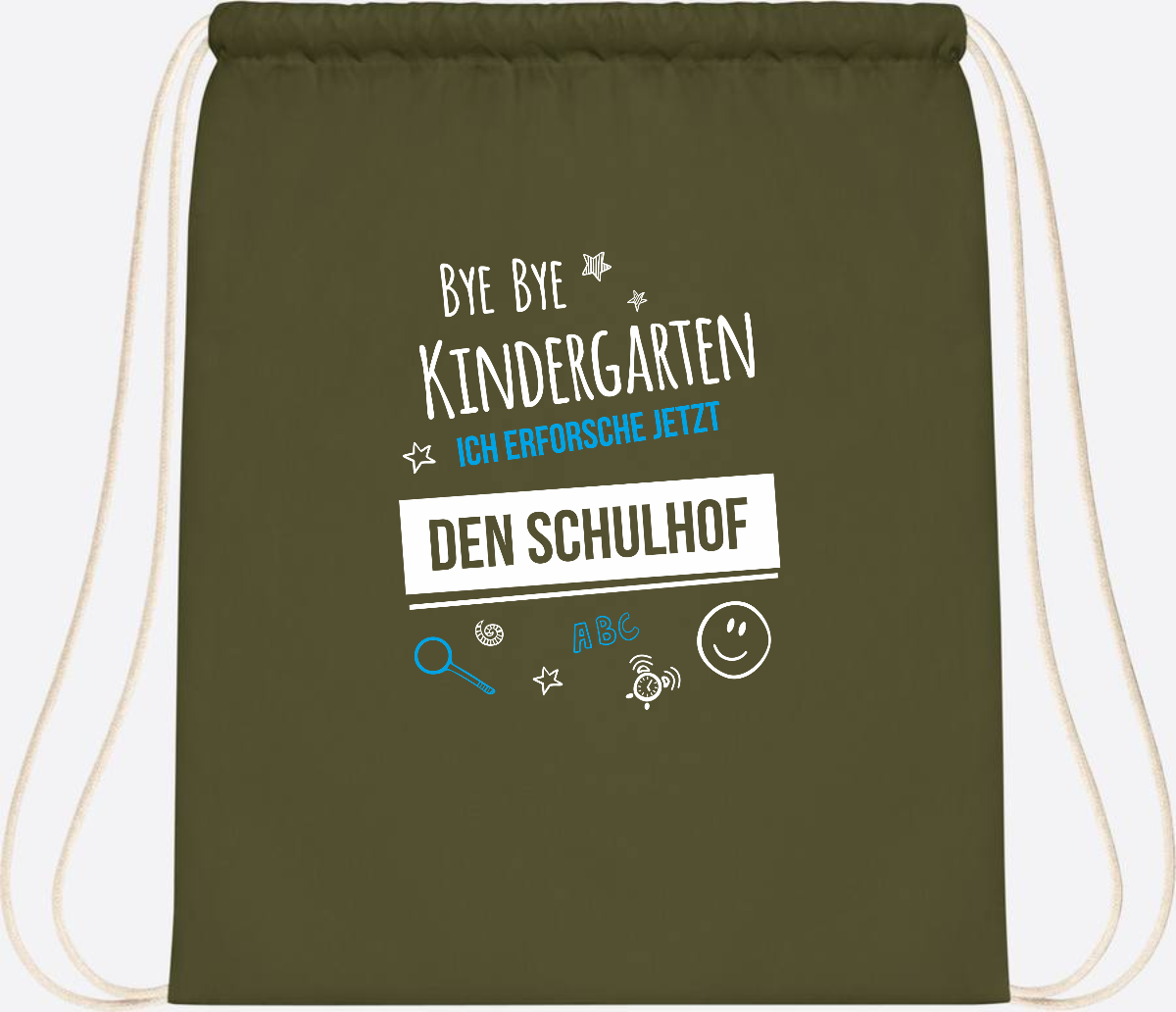 Turnbeutel Bye Bye Kindergarten – Geschenk zur Einschulung - Olive Green