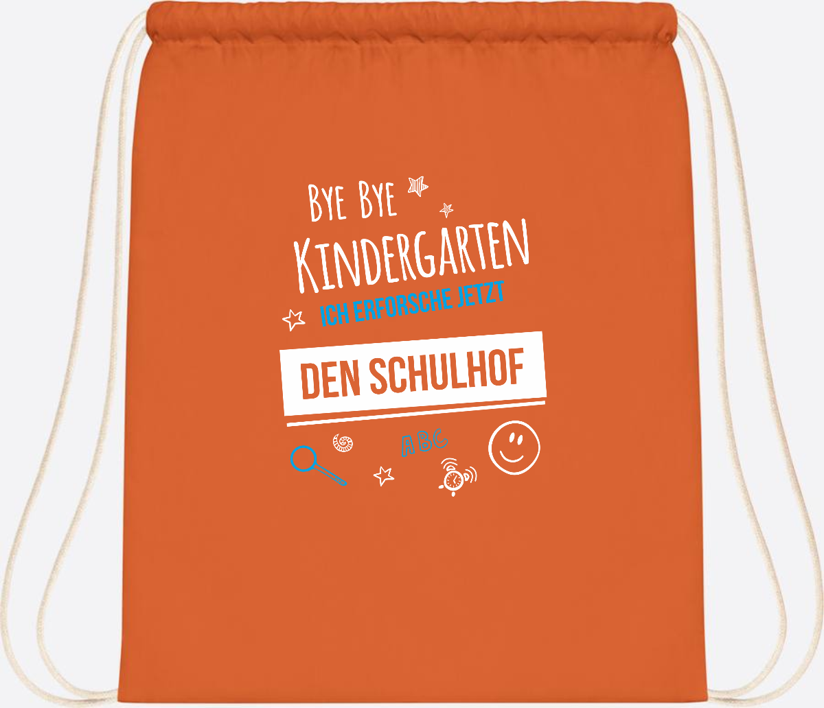 Turnbeutel Bye Bye Kindergarten – Geschenk zur Einschulung - Orange