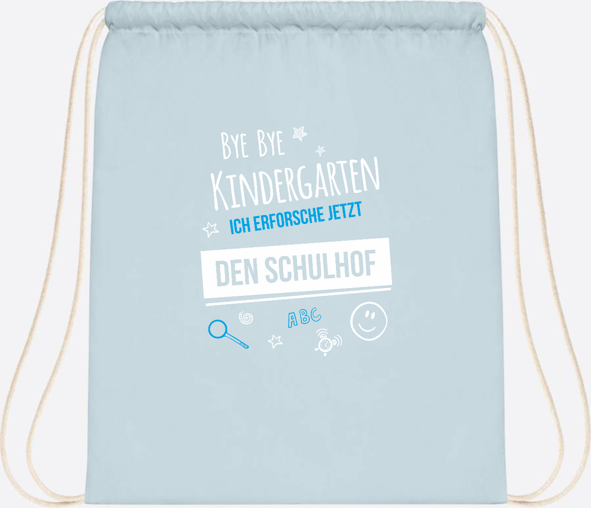 Turnbeutel Bye Bye Kindergarten – Geschenk zur Einschulung - Pastel Blue/White