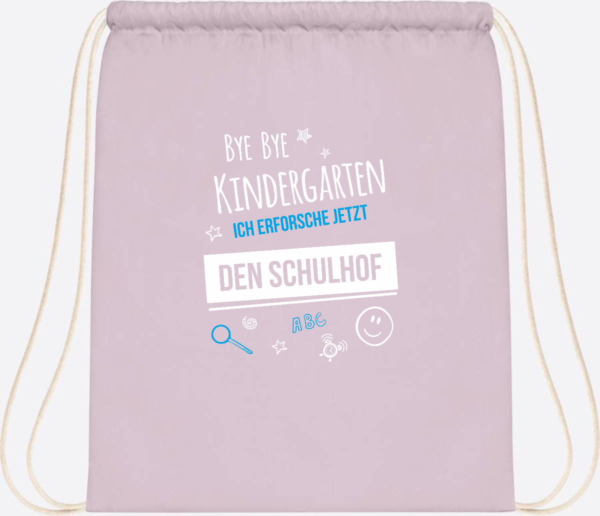 Turnbeutel Bye Bye Kindergarten – Geschenk zur Einschulung - Pastel Pink/White