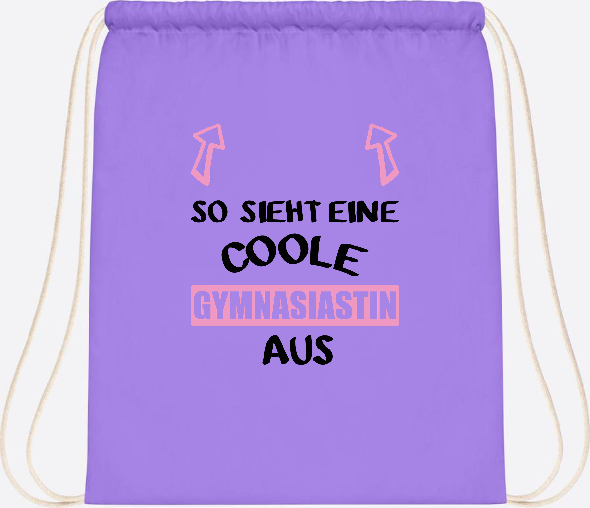 Turnbeutel Coole Gymnasiastin – Personalisiert mit Namen - Lavender/White