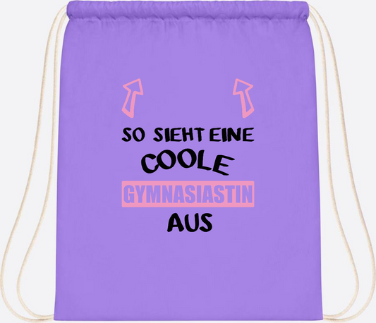 Turnbeutel Coole Gymnasiastin – Personalisiert mit Namen - Lavender/White