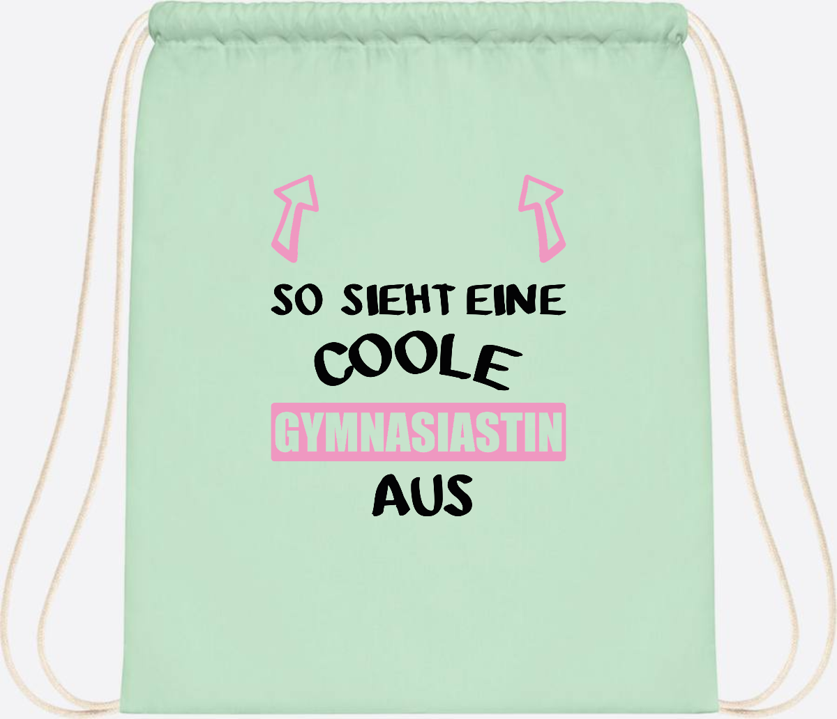 Turnbeutel Coole Gymnasiastin – Personalisiert mit Namen - Pastel Mint/White