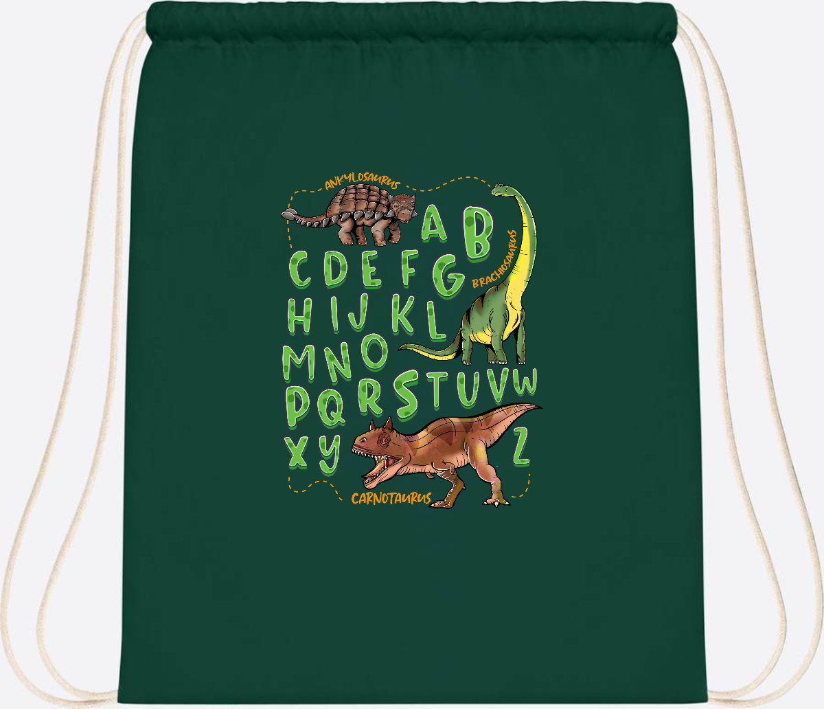 Turnbeutel Dino-Alphabet mit Namen – Geschenk zur Einschulung - Bottle Green