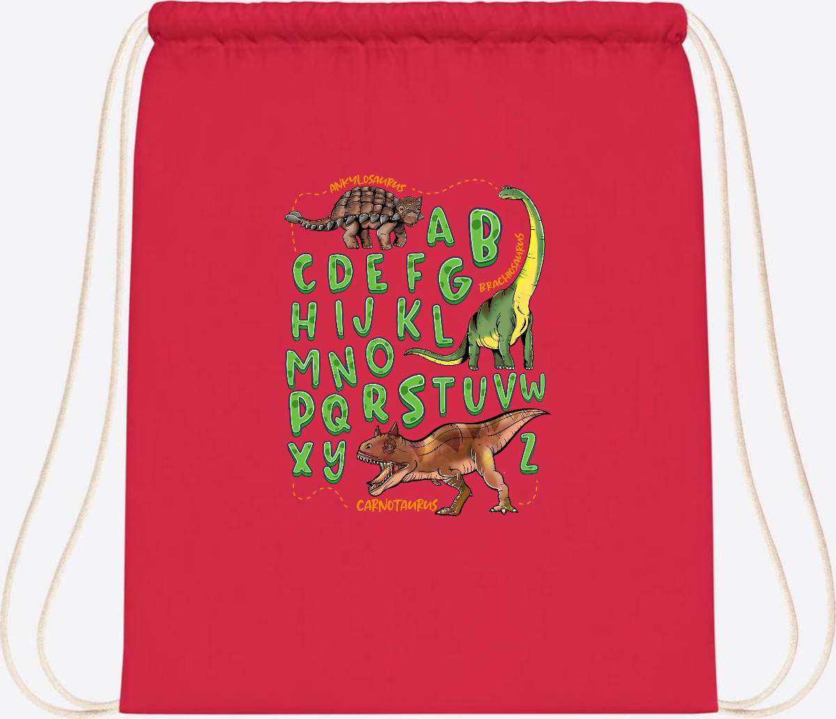 Turnbeutel Dino-Alphabet mit Namen – Geschenk zur Einschulung - Bright Red