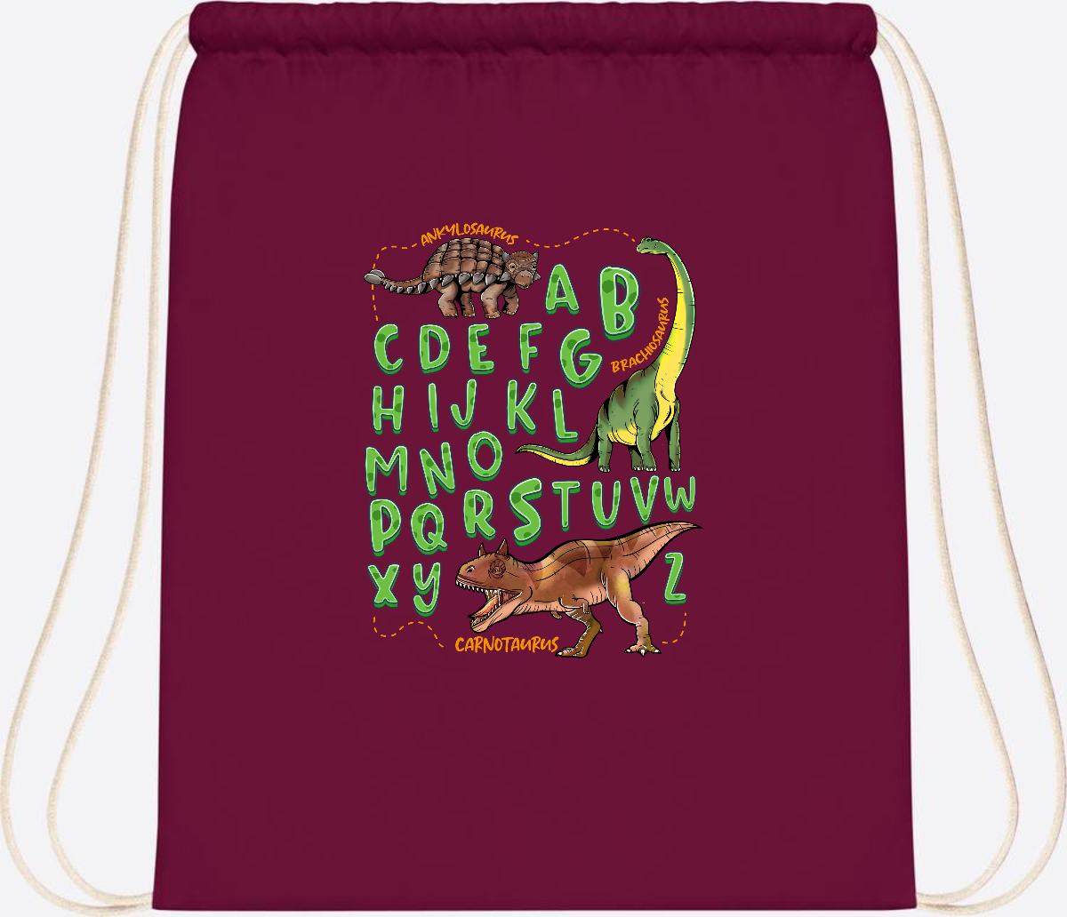 Turnbeutel Dino-Alphabet mit Namen – Geschenk zur Einschulung - Burgundy
