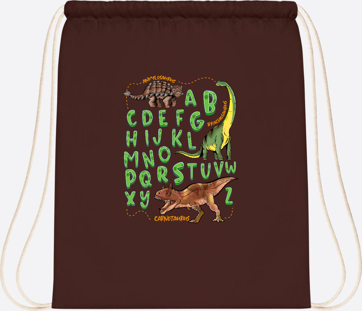 Turnbeutel Dino-Alphabet mit Namen – Geschenk zur Einschulung - Chocolate