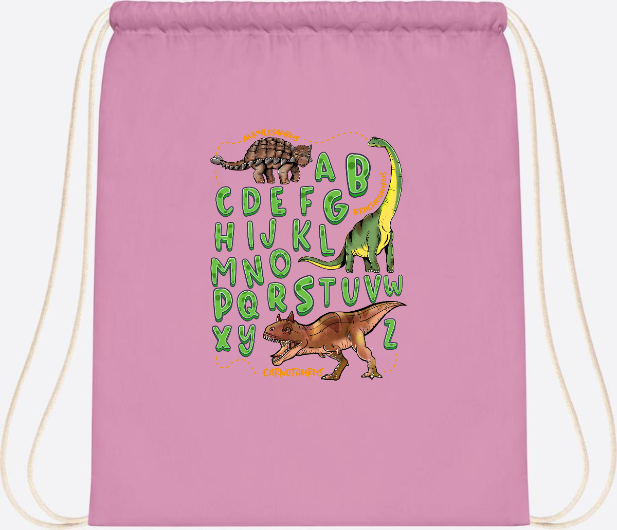 Turnbeutel Dino-Alphabet mit Namen – Geschenk zur Einschulung - Classic Pink/White