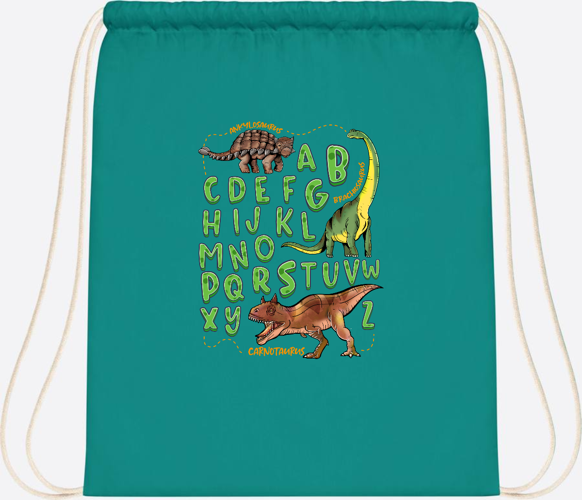 Turnbeutel Dino-Alphabet mit Namen – Geschenk zur Einschulung - Emerald