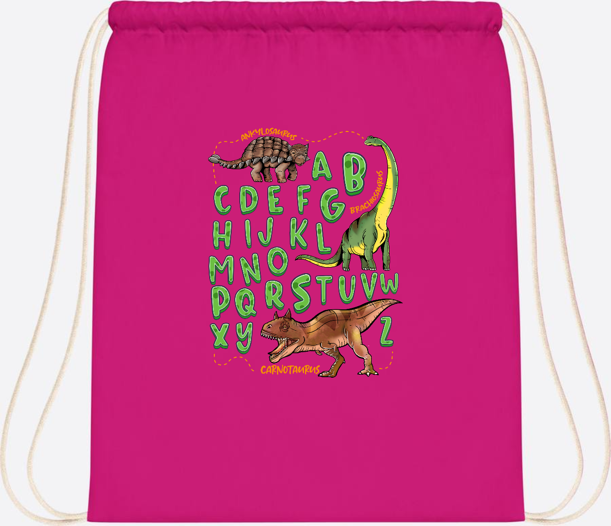 Turnbeutel Dino-Alphabet mit Namen – Geschenk zur Einschulung - Fuchsia