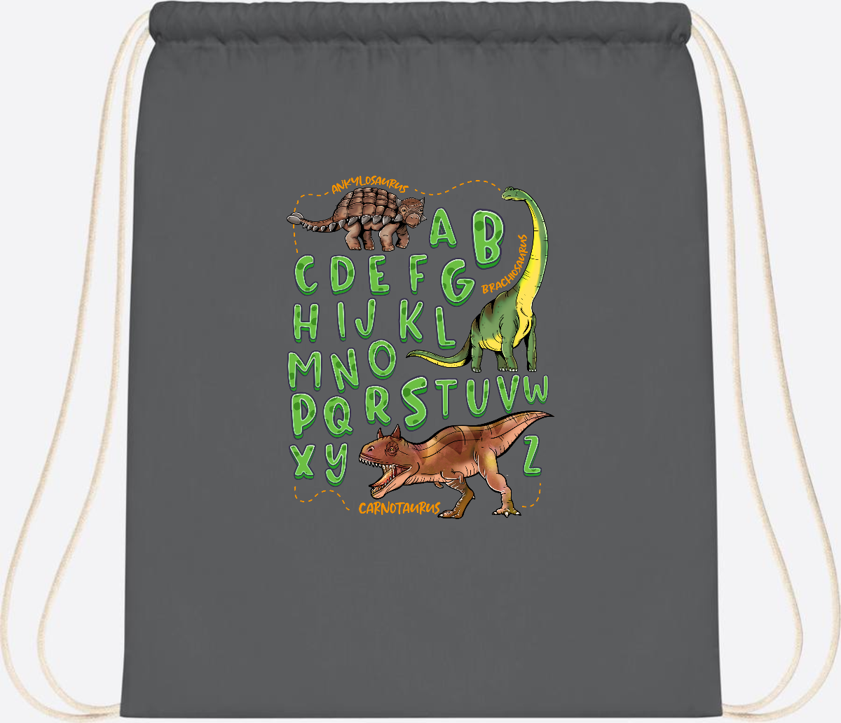 Turnbeutel Dino-Alphabet mit Namen – Geschenk zur Einschulung - Graphite Grey