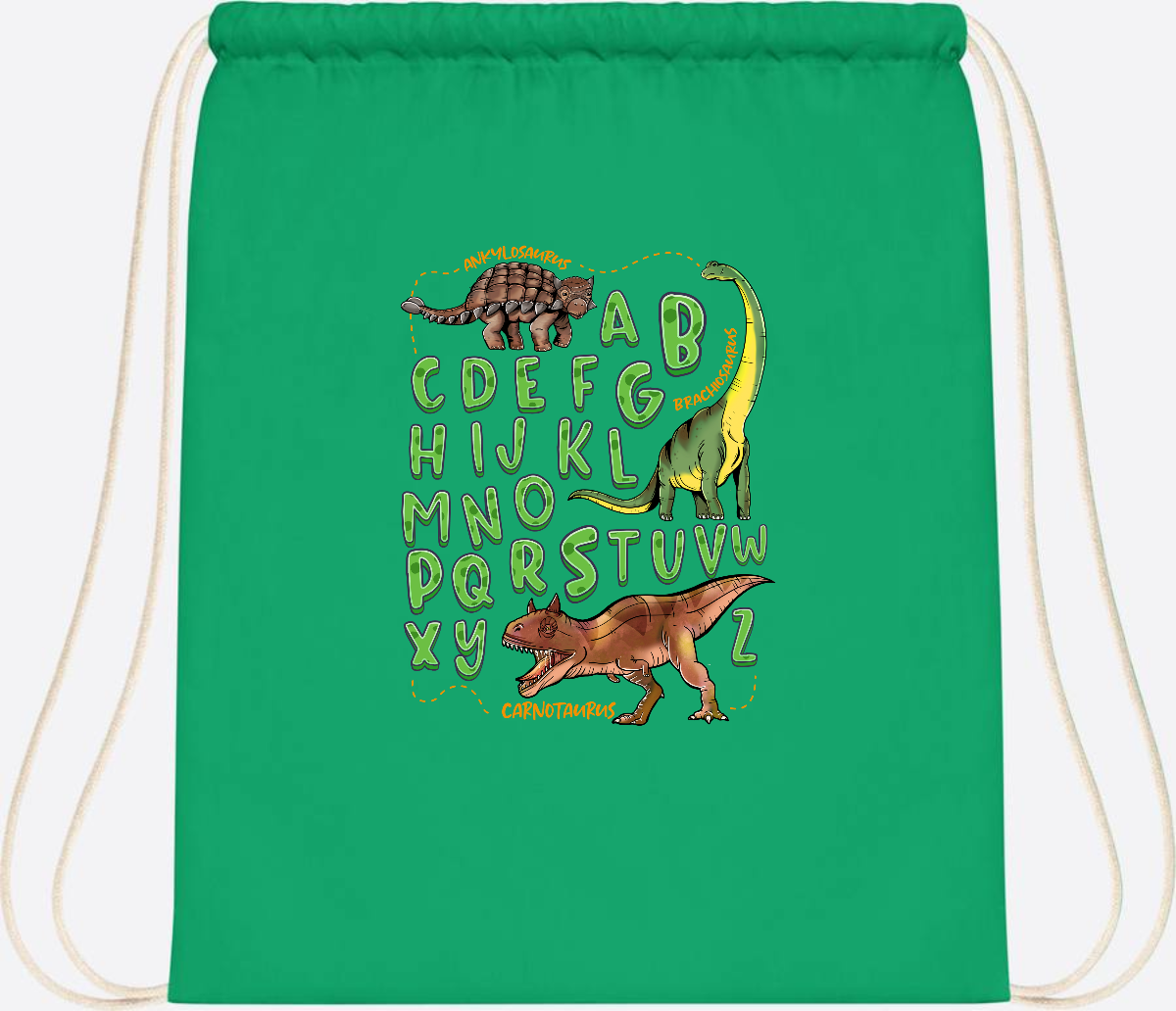 Turnbeutel Dino-Alphabet mit Namen – Geschenk zur Einschulung - Kelly Green
