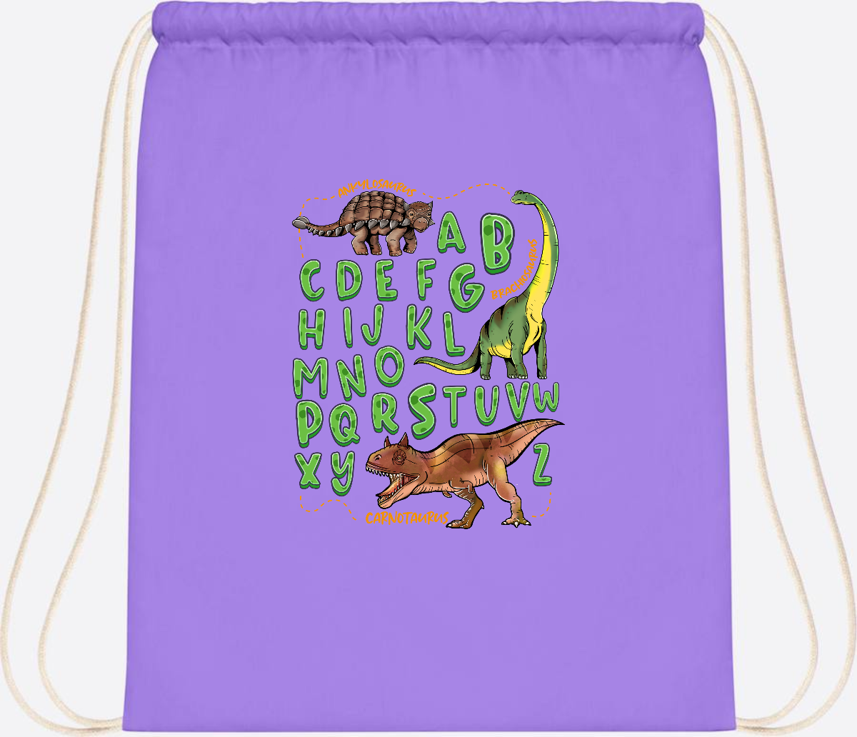Turnbeutel Dino-Alphabet mit Namen – Geschenk zur Einschulung - Lavender/White