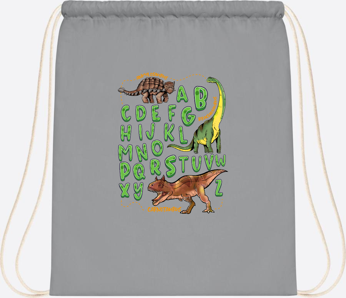 Turnbeutel Dino-Alphabet mit Namen – Geschenk zur Einschulung - Light Grey