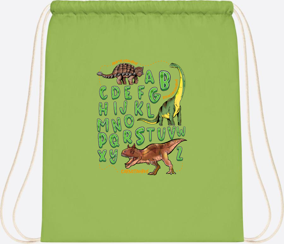 Turnbeutel Dino-Alphabet mit Namen – Geschenk zur Einschulung - Lime Green