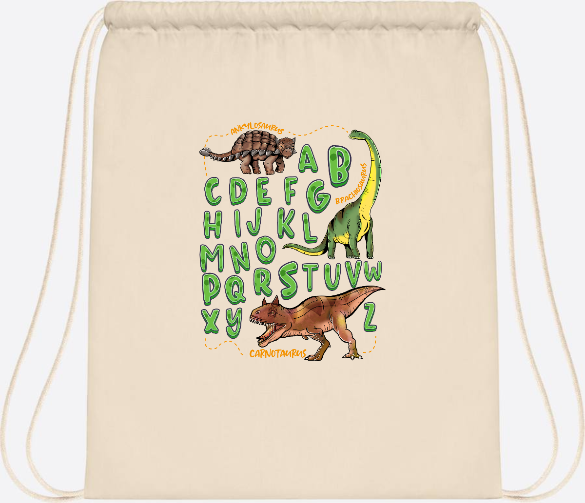 Turnbeutel Dino-Alphabet mit Namen – Geschenk zur Einschulung - Natural