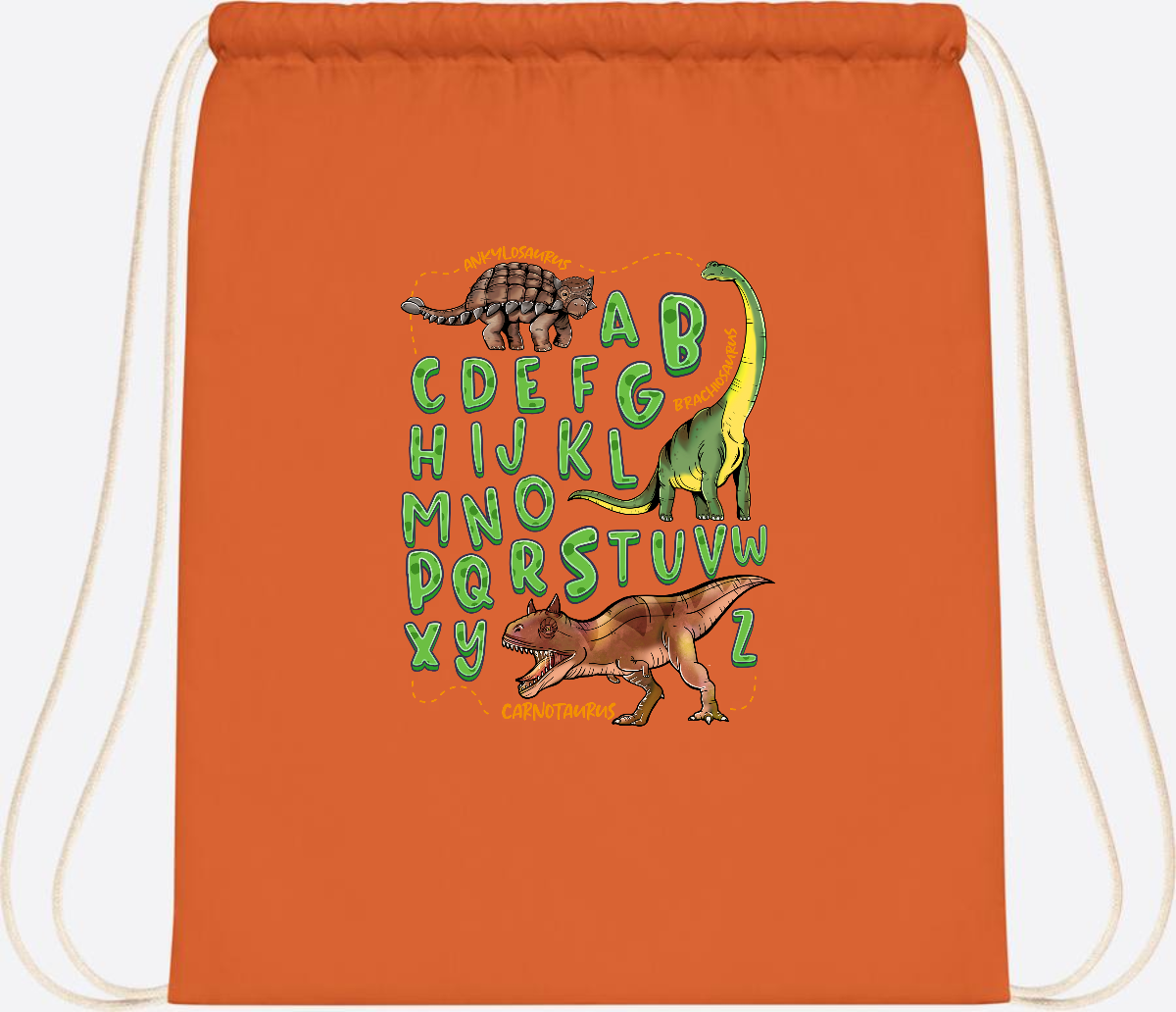 Turnbeutel Dino-Alphabet mit Namen – Geschenk zur Einschulung - Orange